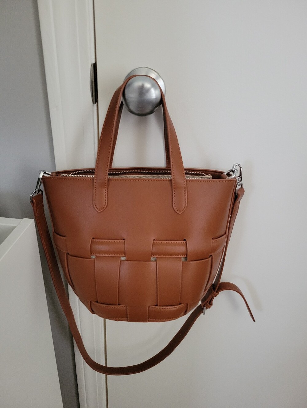 Woven Detail Brown Bucket Crossbody Bag - Women